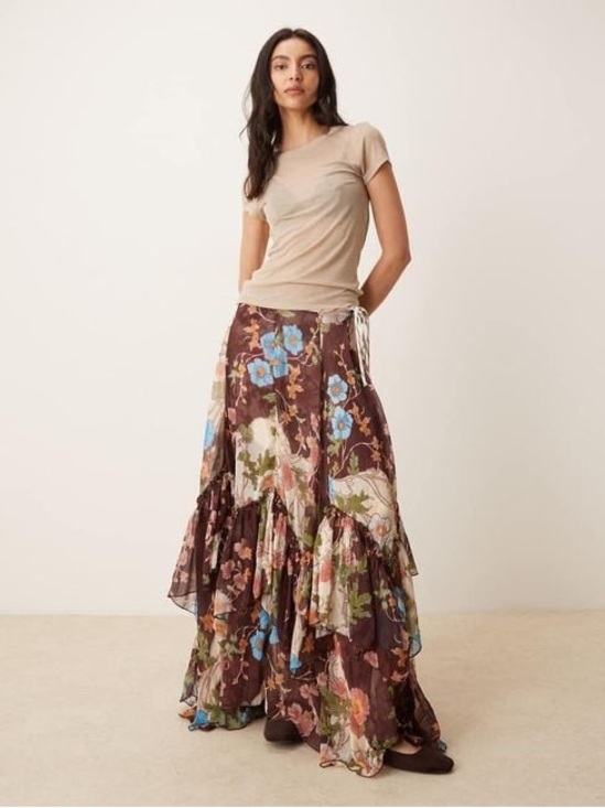 Free People Dresses & Skirts - Free People Natural Palermo Chiffon Asymmetric Maxi Skirt